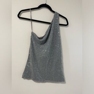 Cassis one shoulder grey sequinned top